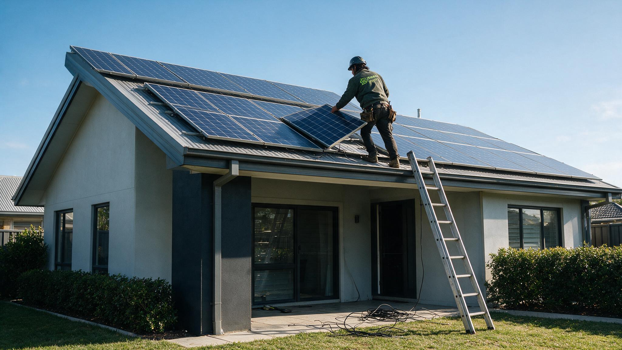 Rooftop solar panel installation on modern Australian home
